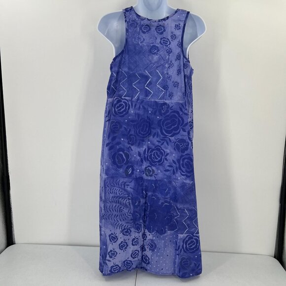 Gudrun Sjoden S Small Blue Artsy Lagenlook Dress Tonal Floral Cotton Tank - Picture 8 of 10
